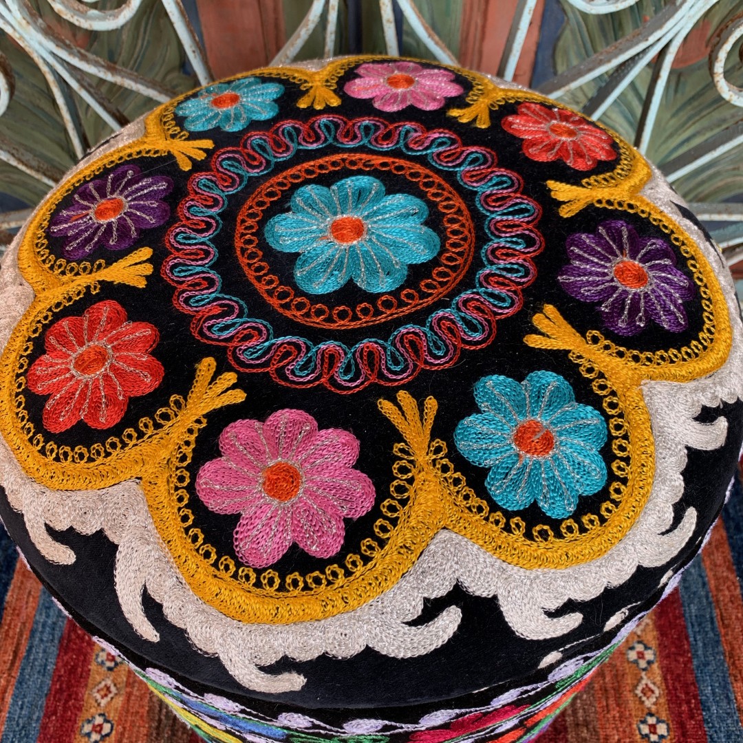 Vintage Suzani Round Pouf-Szn002