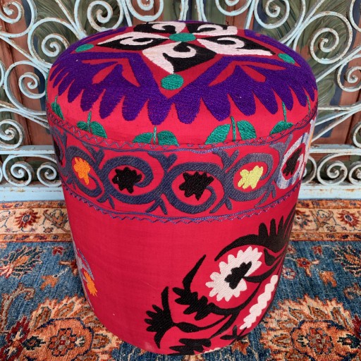 Vintage Suzani Round Pouf-Szn007