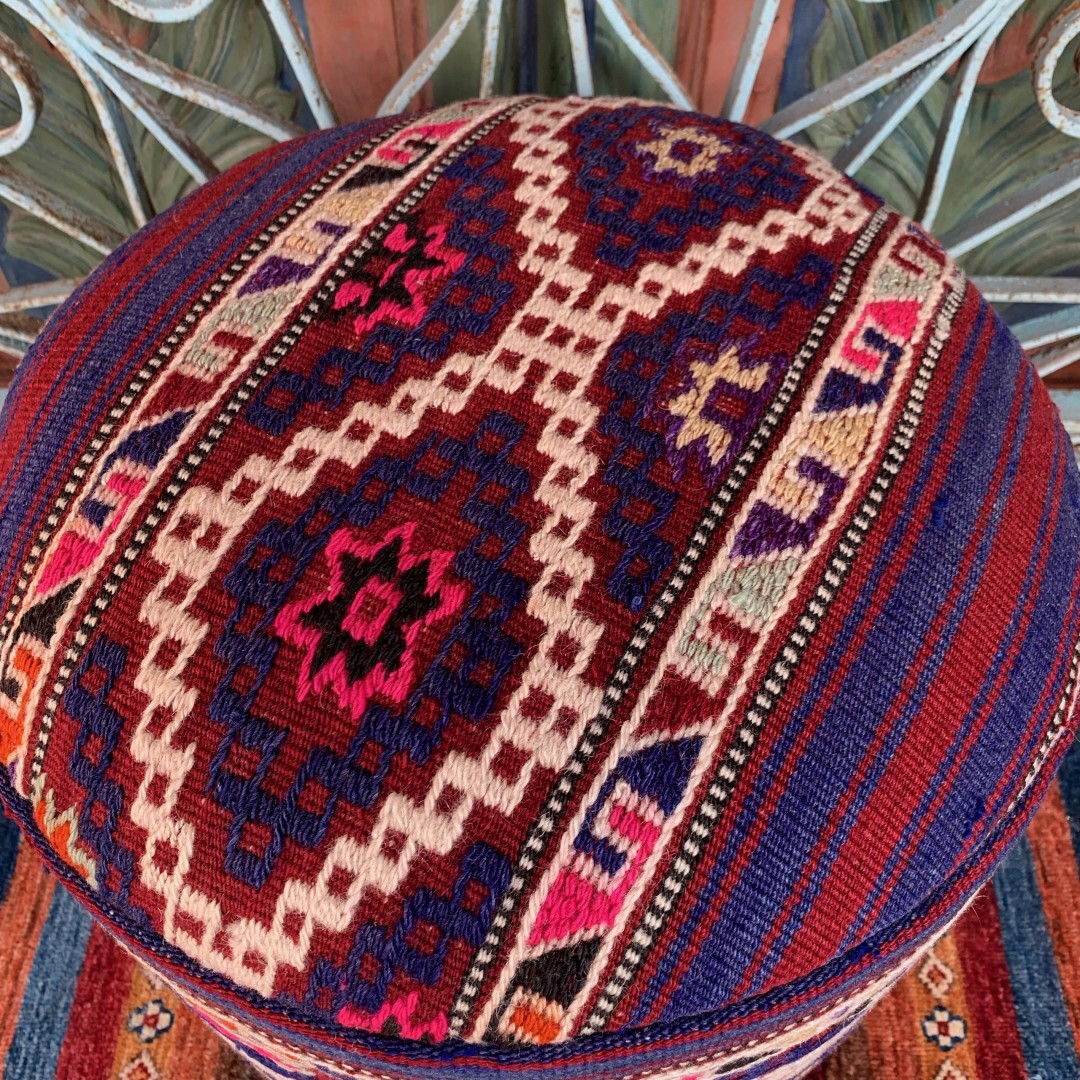 Vintage Cicim Round Pouf-Klpf003