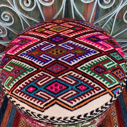 Vintage Cicim Round Pouf--Klpf005