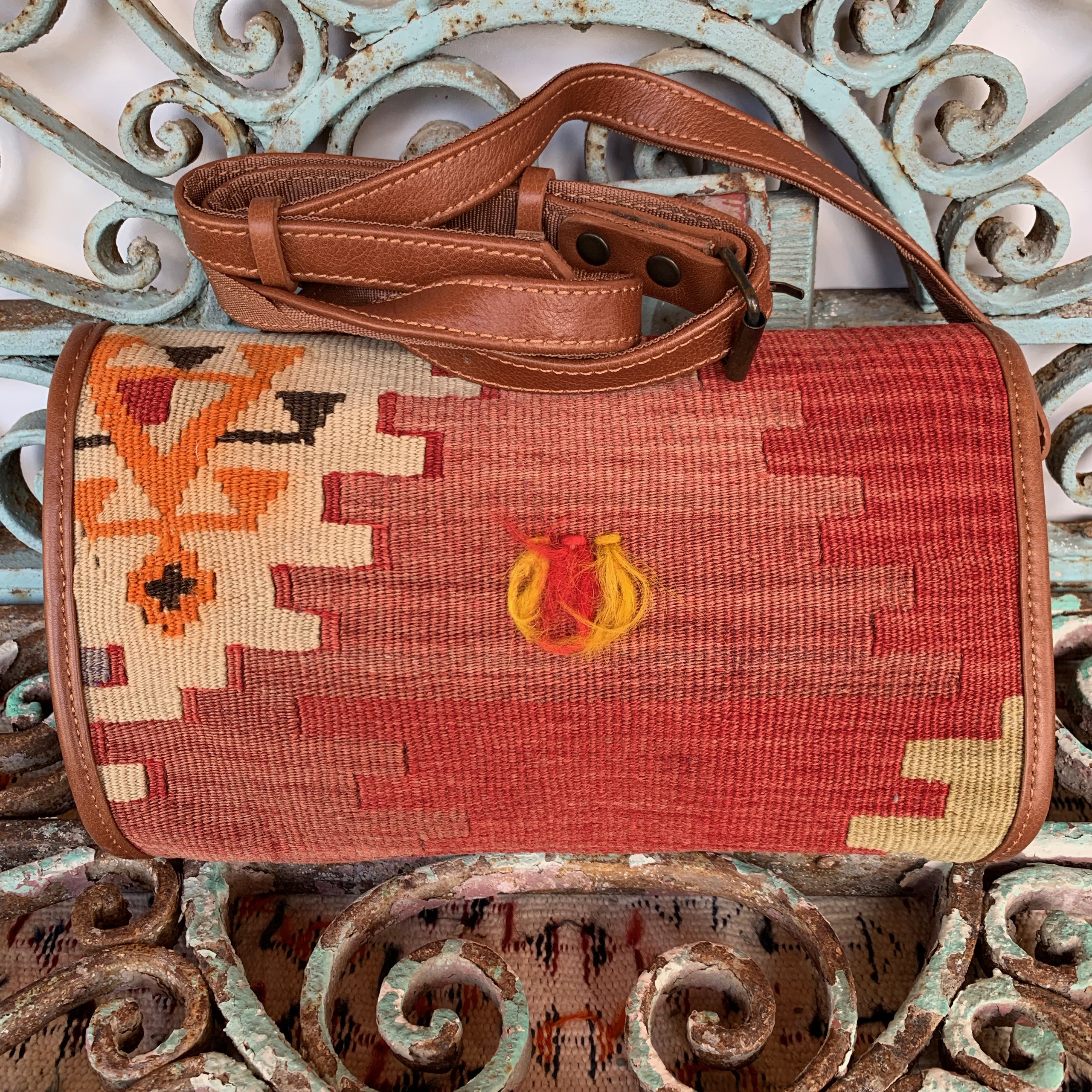 Kinza Handmade Turkish Kilim-Leather Women's Boho Bag