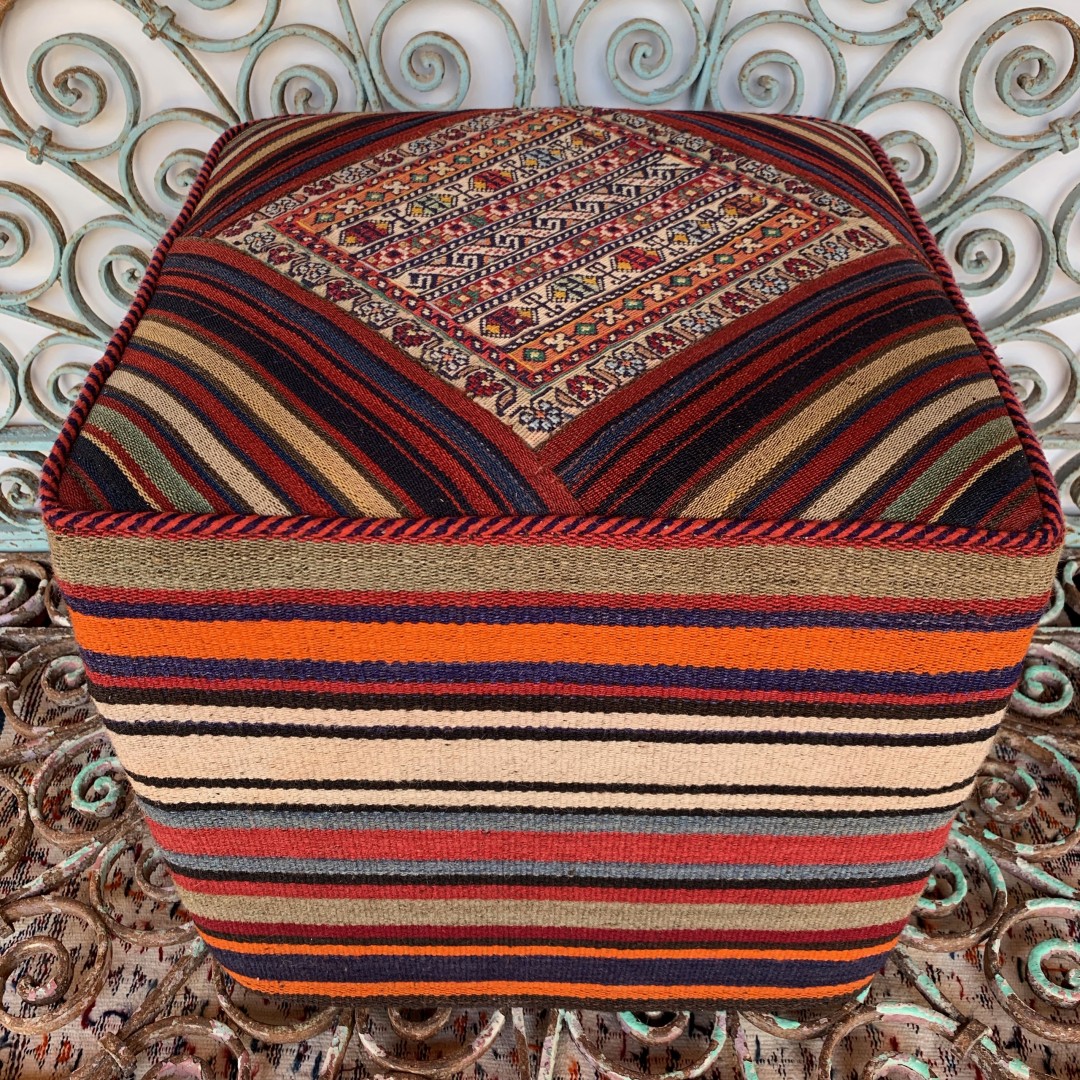 Vintage Kare Kilim Puf KLPF017