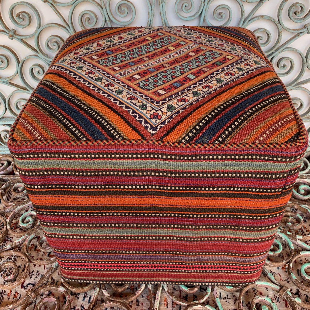 Vintage Square Kilim Pouf-Klpf018